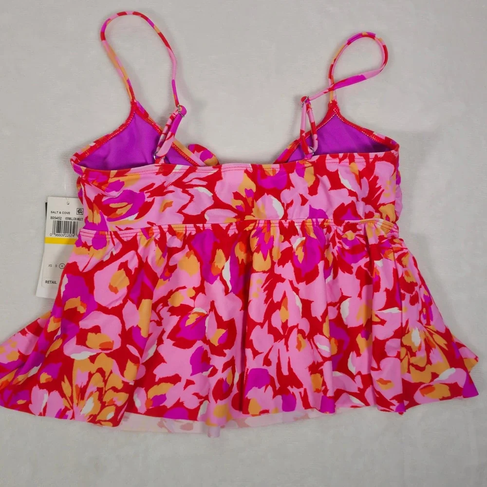 SALT +‎ COVE Vermillion Multi Floral Peplum Tankini Swim Top Women's M